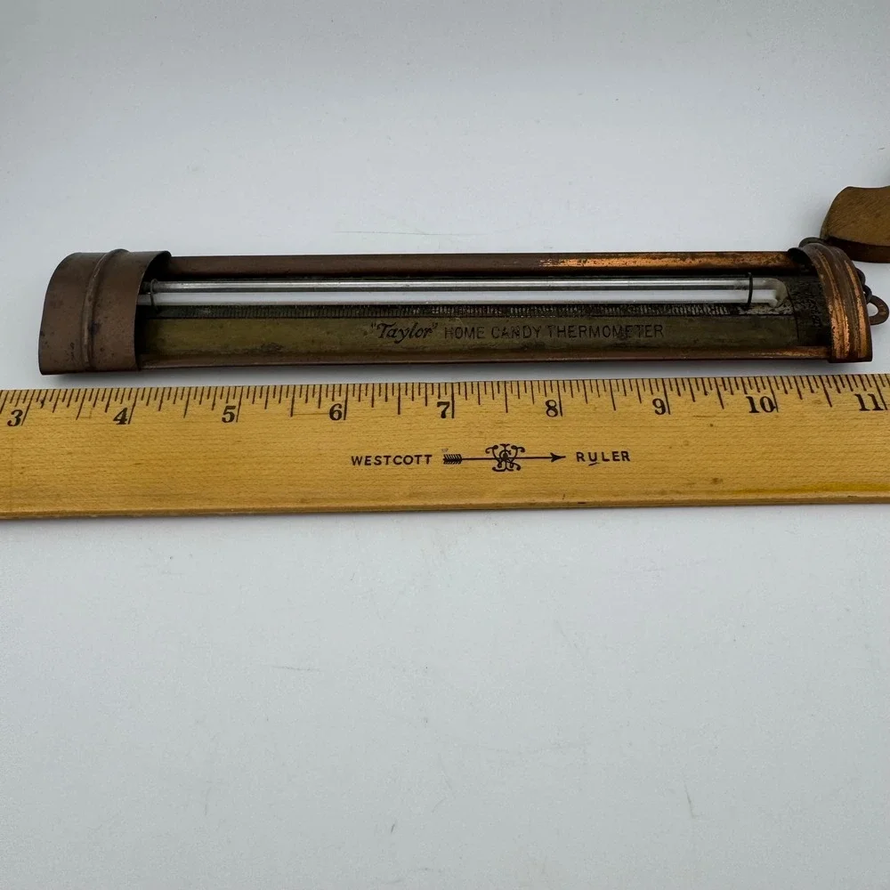 Taylor Copper Vintage Home Candy Thermometer Wood Handle Rochester NY